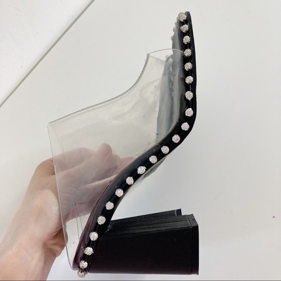 Steve Madden Neila Rhinestone Detail Clear Block Heel Dress Mules - Picture 12 of 13